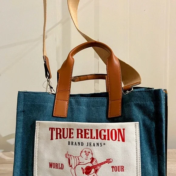 🎁 2 LEFT 🎁 True Religion Blue Denim and Brown Leather Strap Xbody Bag - Picture 6 of 6